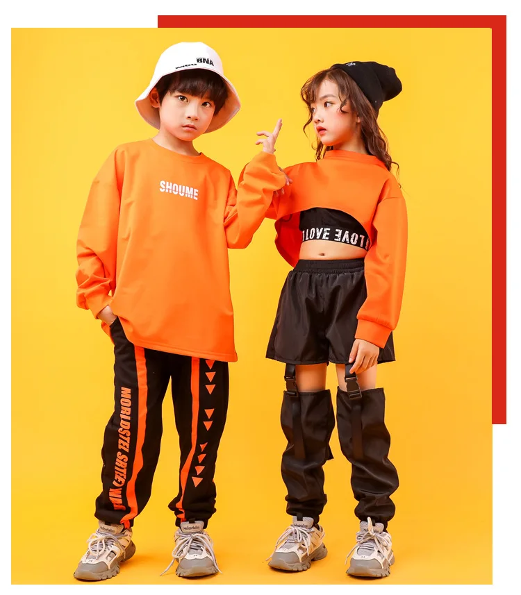 Kid Cropped Sweatshirt Shirt Jogger Pants Hip Hop Clothing Clothes Jazz Dance Costume for Girls Boys Ballroom Dancing Streetwear (8)