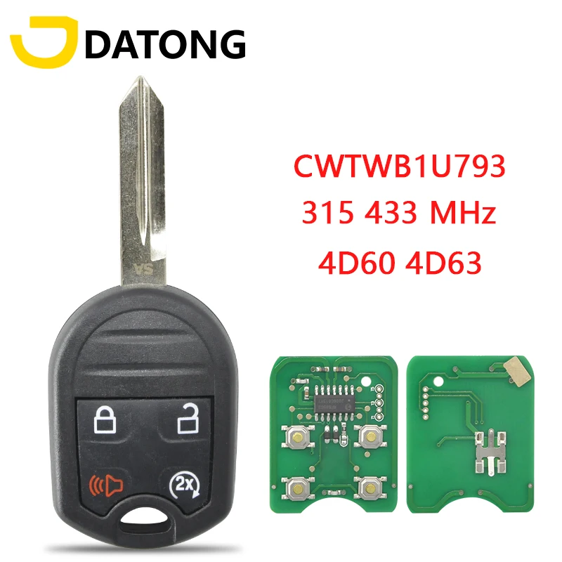 Datong мир автомобиль дистанционного ключа для Ford край 315 МГц 433 с 4D 63 чип 3 кнопки Auto
