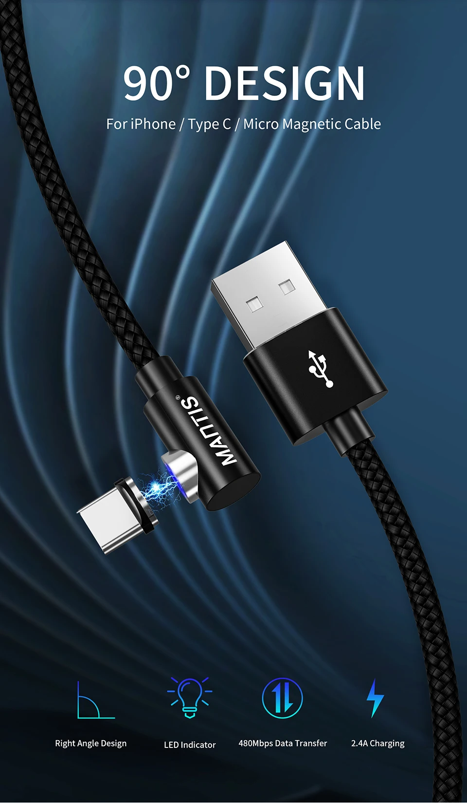 MANTIS 2 м Магнитный кабель Micro usb type C зарядный кабель для samsung iPhone 7 6 Android мобильный телефон провод для быстрого заряда шнур