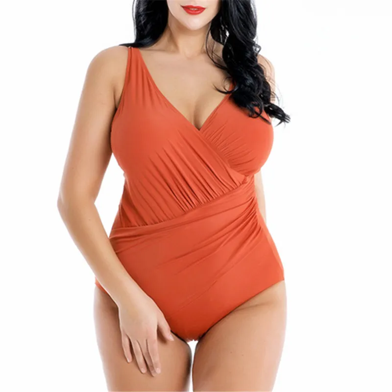 4XL 5XL 6XL 7XL 8XL купальный костюм большого размера цельный 1 Женский плюс Монокини большая грудь купальный костюм женский купальник с принтом - Цвет: orange