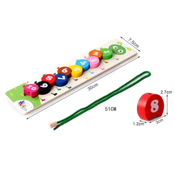 

Colorful Wooden Montessori Educational Toys Baby Learning Math Toys 1-10 Number Stringing Threading Caterpillar Digital Beading