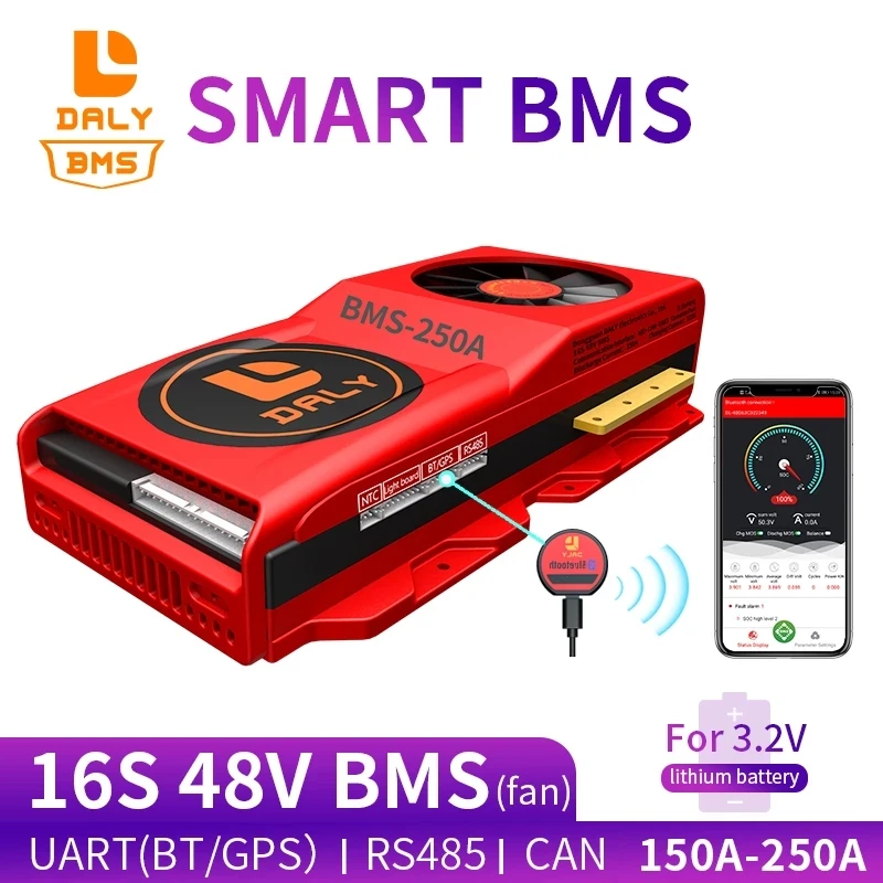 Daly smart BMS 16S48V 150A200A250A Bluetooth 485 для USB-устройства CAN NTC UART программное обеспечение