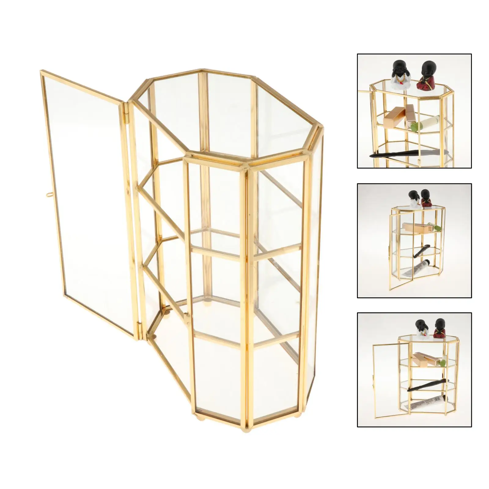 3-Tier  Jewelry Trinket Glass Gold Box Necklace Ring Earring Box Keepsake Decorative Box Holder for Wedding Gift Dresser