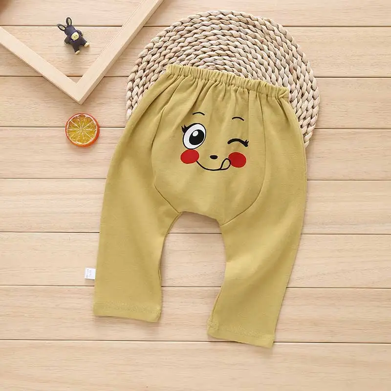 Casual Style Children Casual Trousers Cotton Ruched Mid Cartoon Cotton Full Length Unisex Elastic Waist Cross-Pants Cute - Цвет: 1