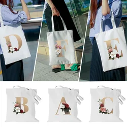 Shopping Bag Large Capacity Golden Letter Pattern Women Tote Bag Travel Canvas Bags College Handbag High Quality Shopper Bags