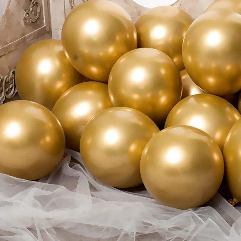 En oferta 20 piezas oro metálico de plata verde púrpura Ballon boda globos de látex con diseño de Feliz Cumpleaños de Metal cromado globo de gas helio globo exobejAmO