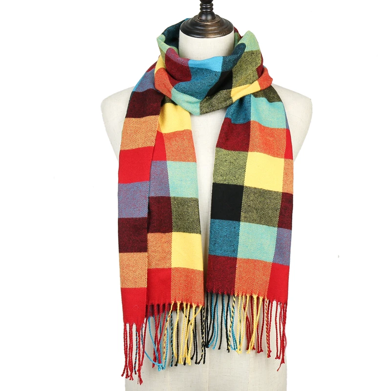 Клетчатый шарф, женские зимние шали, тёплый платок для детей, кашемировый шарф для шеи, унисекс, Ретро стиль, клетчатый шарф, мужские шарфы bufanda