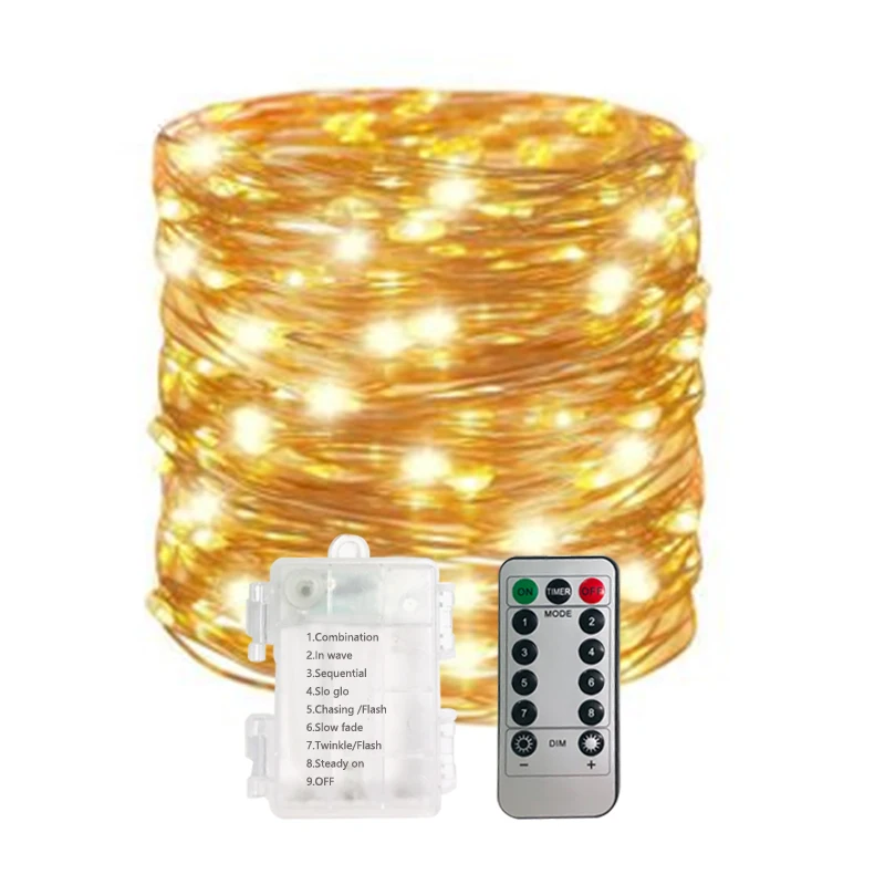 Сказочные огни на батарейках, 50/100LED гирлянды, дистанционное управление, таймер, мерцающие гирлянды, 8 режимов, светлячки для ног