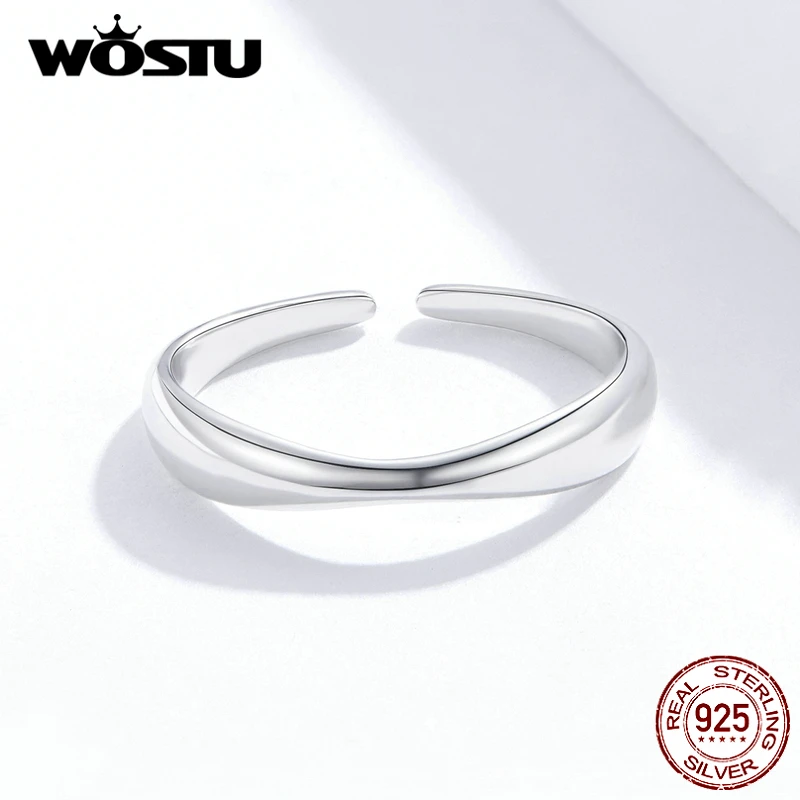 Женское простое Открытое кольцо WOSTU регулируемое из 100% настоящего серебра 925