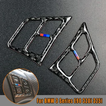 

2*Carbon Fiber Steering Wheel Button Cover Trim For BMW 3 Series E90 320i 325i Real Carbon Fiber New