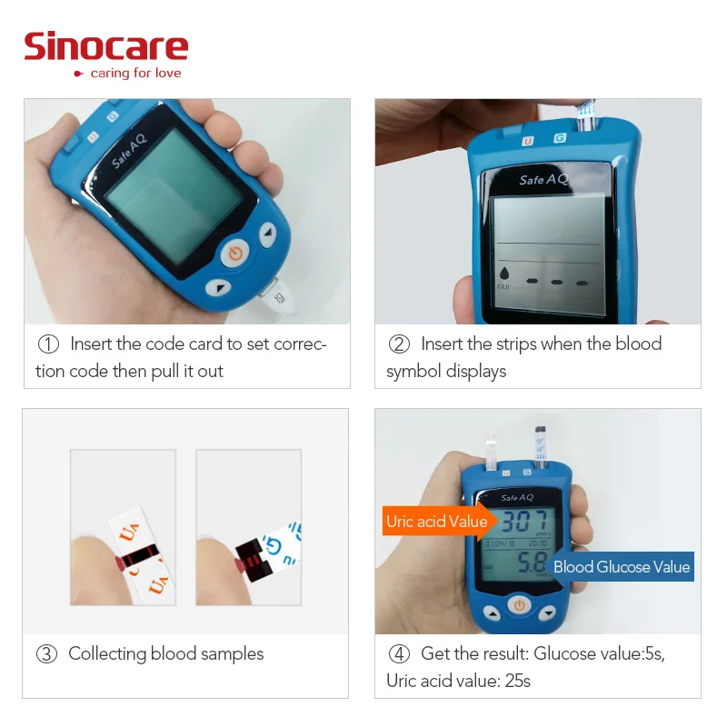 Глюкометр Sinocare Safe AQ UG 2 в 1 с полосками для измерения уровня сахара в крови, глюкозы и мочевой кислоты (art.: 3920b4f7ce488) - 3920b4f7ce488