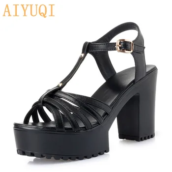 

AIYUQI Sandals Women Luxury 2020 New Genuine Leather Women Sandals High heel Rome Non-slip Platform Large Size Ladies Sandals