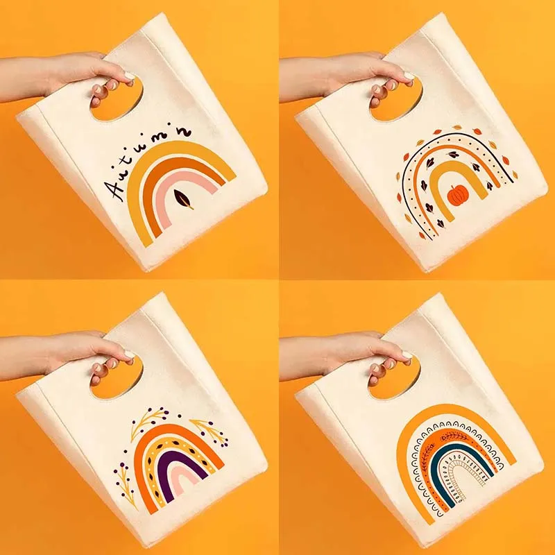 

Rainbow Print Cooler Lunch Bags Portable Insulated Thermal Bento Tote Picnic School Office Food Storage Pouch Thanksgiving Gifts