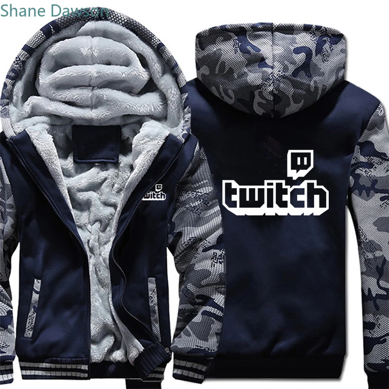 Twitch Channel толстовки с логотипом, зимняя утепленная камуфляжная куртка на молнии с рукавами, мужская и женская флисовая камуфляжная толстовка с капюшоном, толстовки