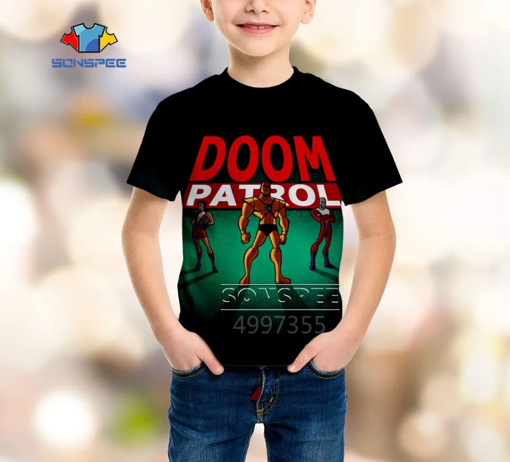 SONSPEE Doom Patrol Harajuku уличная одежда для мальчиков и девочек подростков модная футболка Аниме Повседневная мультфильм 3D печатных короткий рукав дети A531