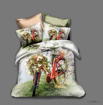

Red Bicycle Flowers Bedding Set Boys Bedroom Decor Bedding Set 100% Microfibe 1PC Duvet Cover with Pillowcases No Comforter