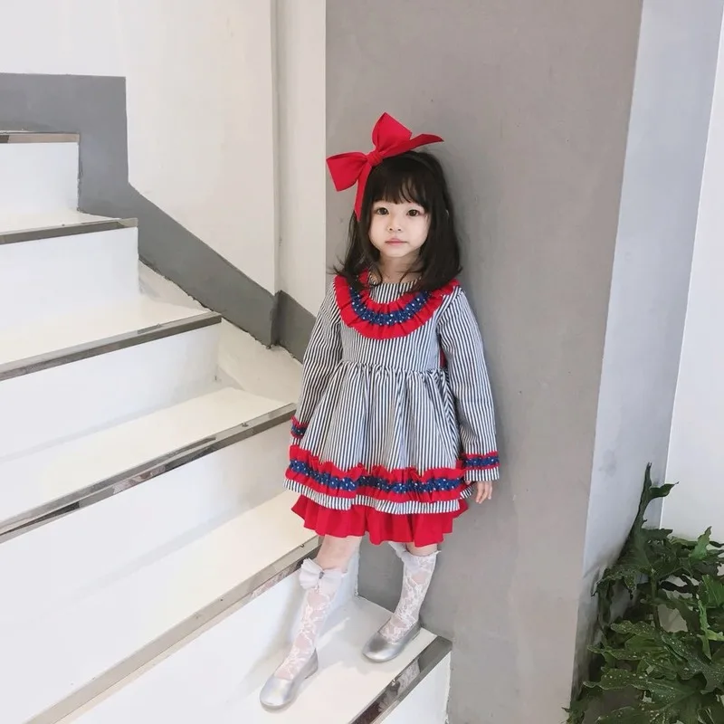 2019 новое осеннее платье для девочек принцессы в полоску из чистого хлопка с