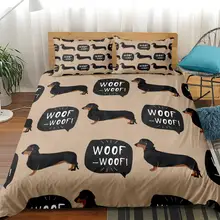 Cartoon pet Bedding set Dachshund Sausage dog Duvet cover set Cute dog quilt cover teen kids Taupe bed cover King home Textile