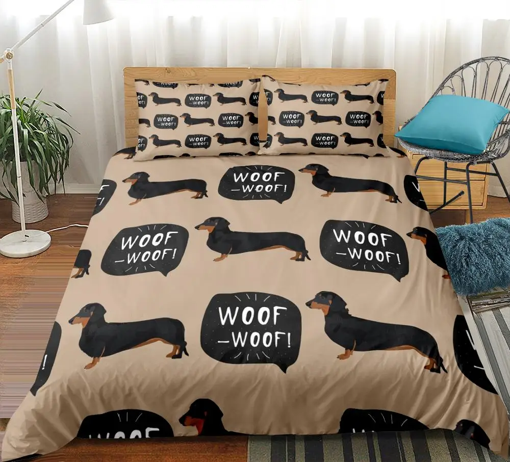 

Cartoon pet Bedding set Dachshund Sausage dog Duvet cover set Cute dog quilt cover teen kids Taupe bed cover King home Textile