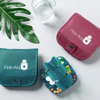 

Portable Translucent Drug Storage Box Pillbox 6 Grids Travel Medicine Bag Emergency First Aid Kit