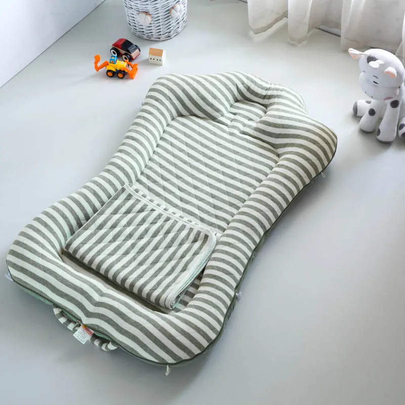 Green Striped Set Портативный дорожный комбинезон-Пижама для младенцев, гнездо для кроватки с одеялами, полосатая детская кроватка, съемный чехол для колыбельки Колыбель для новорожденных теплое одеяло - Цвет: Green Striped Set