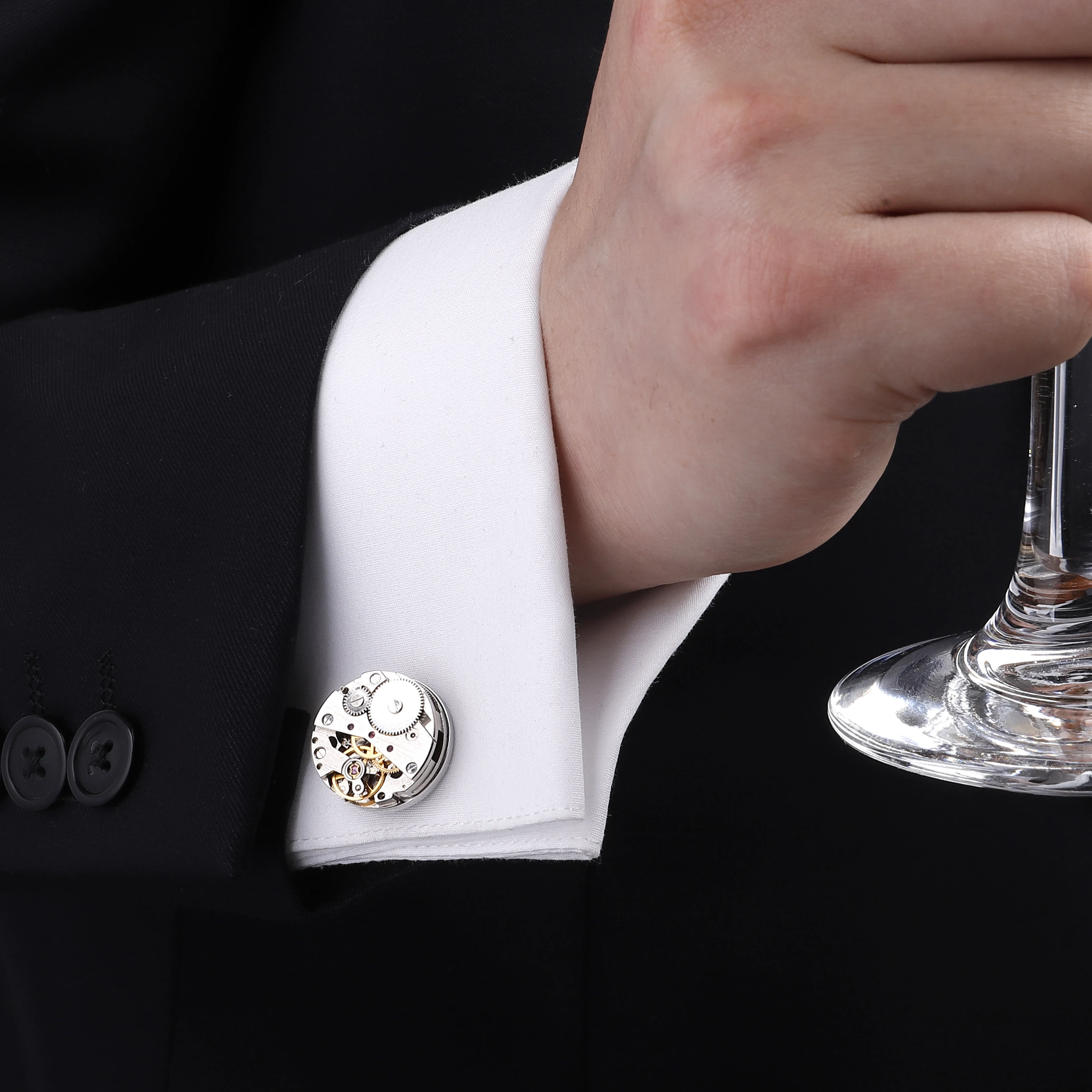 Mechanical Watch Movement Cufflinks Punk Gear Immovable Suit Shirts Cufflinks High-end Business Present for Men Box Package