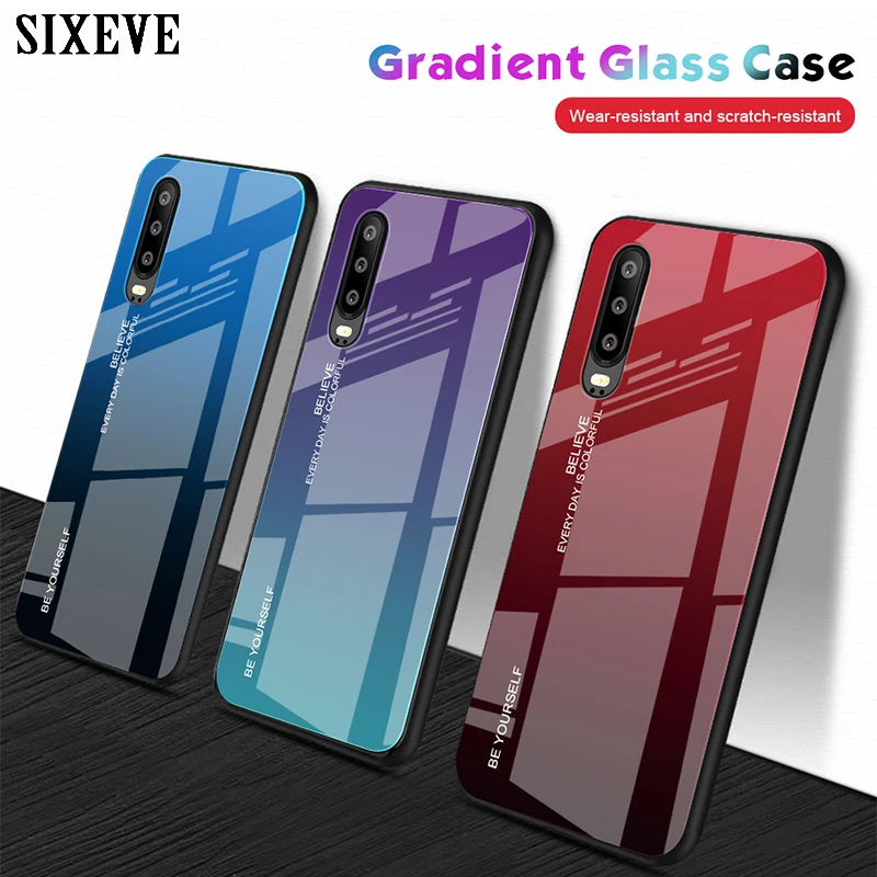

Gradient Tempered Glass Phone Case For Huawei P30 Pro P20 Lite Mate 10 20 P Smart Honor 10 9 Lite Enjoy 7s Shock Colorful Cover