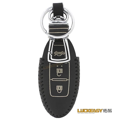 Luckeasy для nissan 3 qashqai кнопки натуральная кожа Ключи сумка/чехол кошелек держатель дистанционного ключа крышка key2a - Название цвета: Черный
