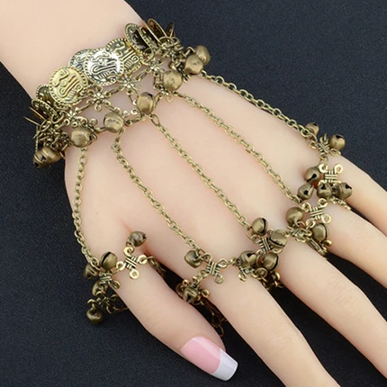 SHEEGIOR Boho браслет возлюбленной винтажные серебряные Многослойные цепочка на палец маленькие браслеты с колокольчиками индийские ювелирные браслеты для женщин Bijoux - Окраска металла: Bronze B0126Z