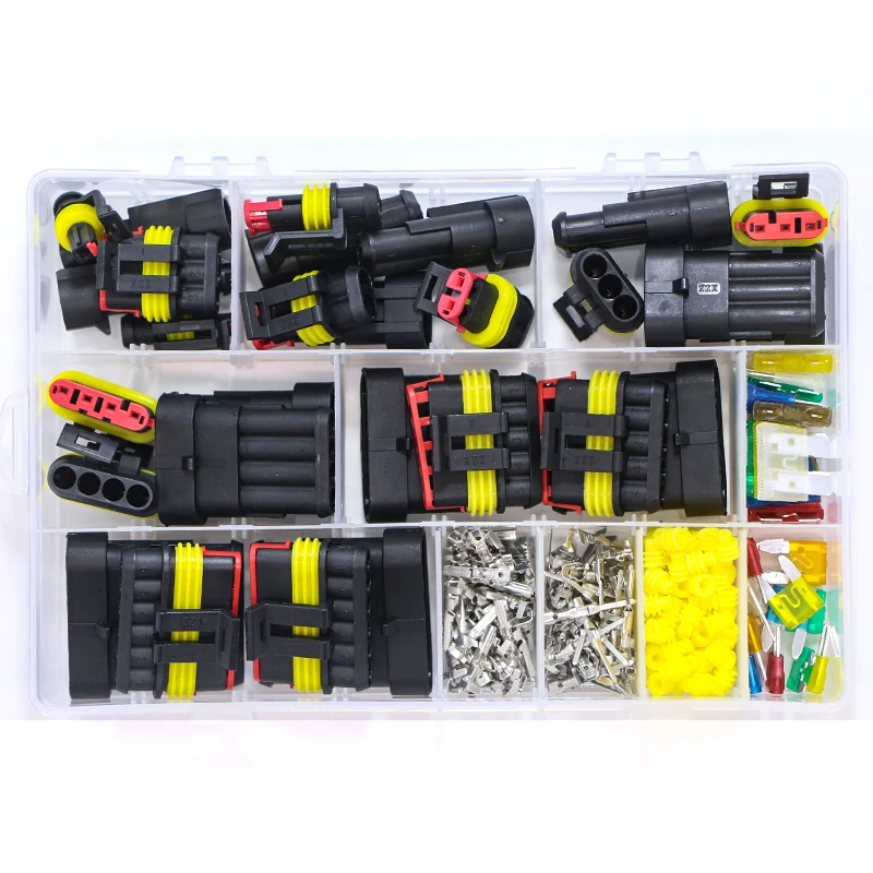 Waterproof Electrical Wire Connectors - 26 Sets, 2/3/4 Pin, 352/708pcs Terminal Connectors, 12A Description Image.This Product Can Be Found With The Tag Names 2 pin 12 electric connectors, Electrical connectors 2 pins, Waterproof connector terminal, Waterproof wire connector 4pin