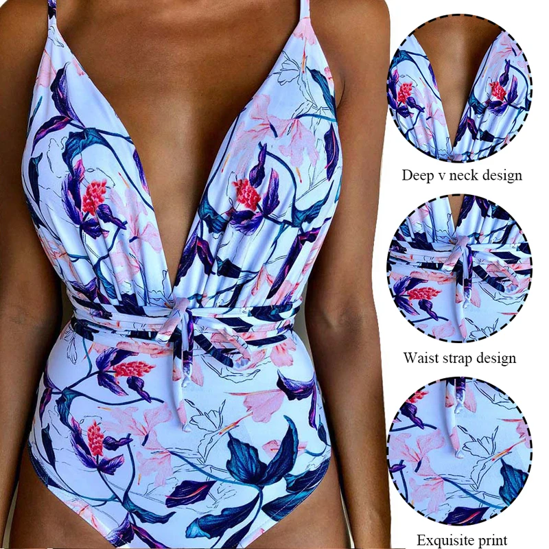 Women Bikini Set Floral Printed Swimwear Vintage Striped Bottom Biquini Summer Halter Sexy Mujer High Waist Swimsuit Beach Wear