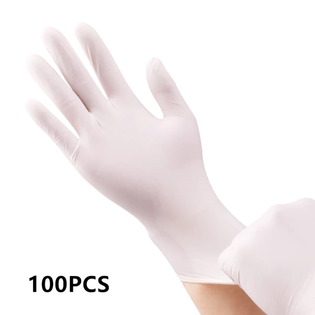Nitrile Gloves Disposable Powder Free Safety Work Gloves White Purple Black Gloves Working For Kitchen Household Food Grade White-100PCS