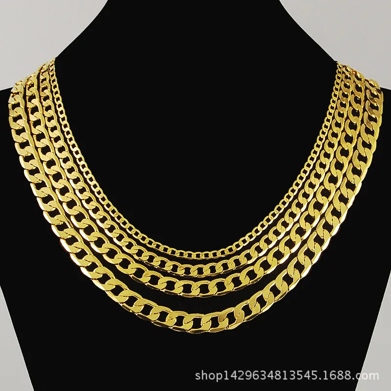 

Plated 24 K Gold Curb Necklace Men's Gold High Imitation Gold Necklace JP172 Long Does Not Fade Manufacturers Direct Wholesale