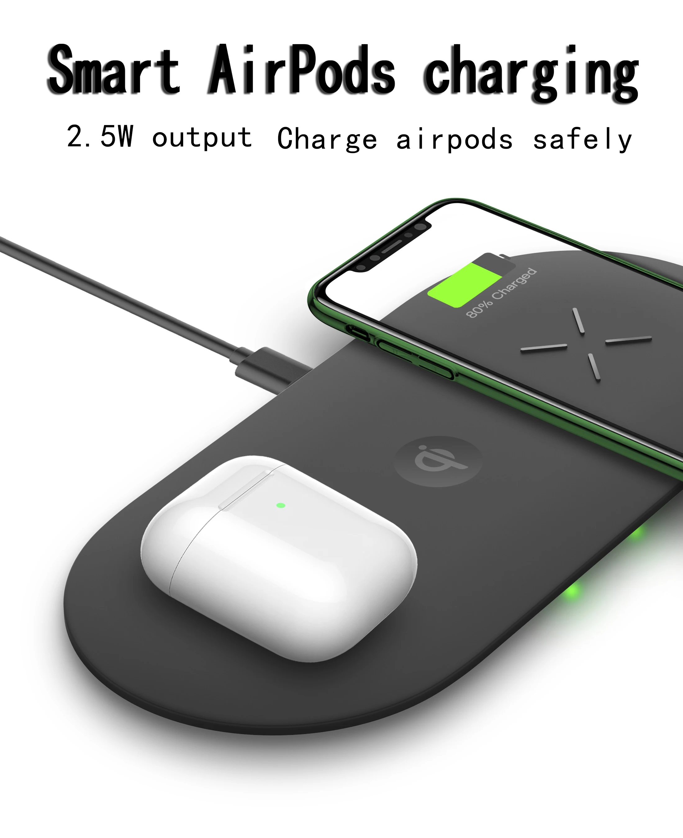 10 Вт Быстрое двойное Беспроводное зарядное устройство для iPhone X XS Max XR 8 samsung S10 S9 3 в 1 Qi зарядная станция для Apple Watch AirPods 2