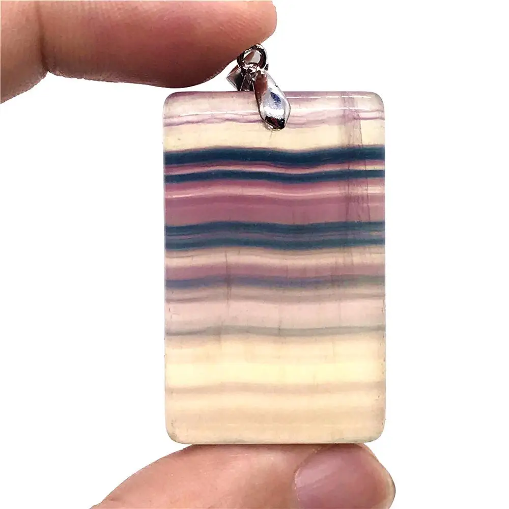 

Top Natural Rainbow Fluorite Necklace Pendant For Woman Lady Man Crystal 42x28x11mm Beads Silver Rectangle Stone Jewelry AAAAA