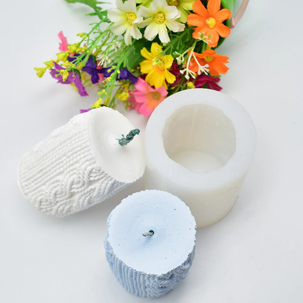

NEW Handmade 3D Silicone Knitting Wool Cylinder Candle Mold Plaster Mold Knitting Wool Soap Candle Silicone Molds