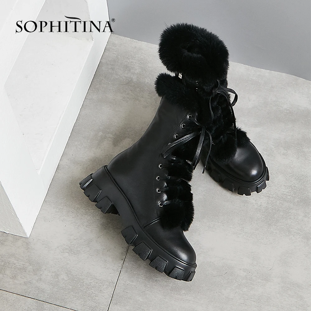 SOPHITINA/удобные ботинки с круглым носком; модная обувь из высококачественной натуральной кожи на шнуровке и квадратном каблуке; ботильоны ручной работы; PO270