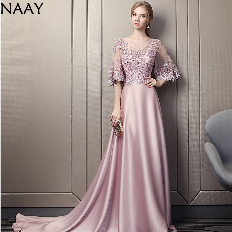 

NAAY Elegant A-Line Lace Up Appliques Long Prom Dresses 2020 Plus Size Formal Floor Length Evening Party Gown Robe De Soiree