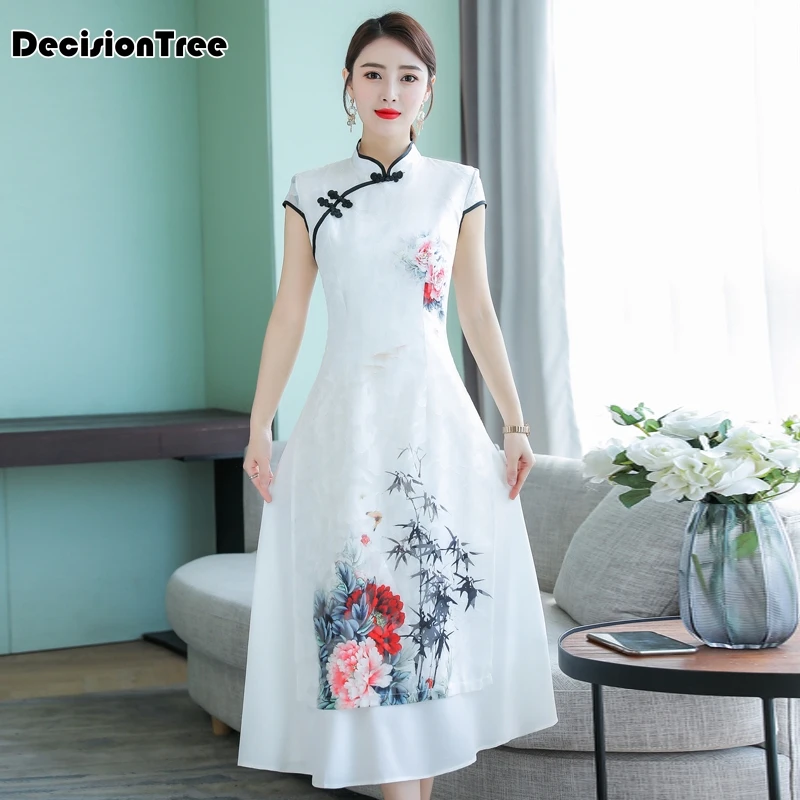 

2019 elegant vietnam ao dai traditional dress qipao long cheongsam dresses cotton linen robe chinoise aodai pieces
