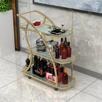 

KTV golden three-tier trolleys tea cart wine cart cake rack hotel restaurant mobile dining car