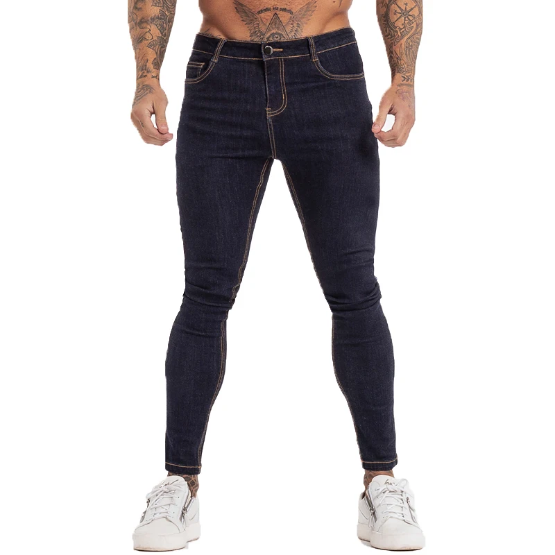 gingtto men s skinny stretch repaired jeans dark blue hip hop distressed super skinny slim fit cotton comfortable big size zm34 GINGTTO Men's Skinny Jeans Blue High Waist Classic Hip Hop Stretch Men Pants Cotton Comfortable Soft Full Length zm124