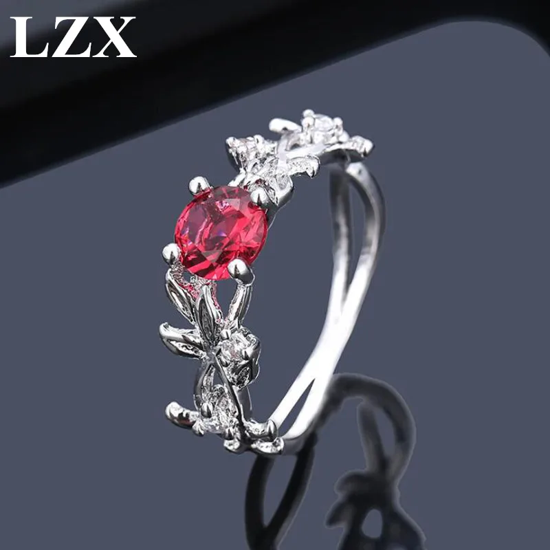 Женское кольцо в форме цветка LZX белое золотое с фианитом и кристаллом свадебное