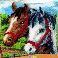 Синий Horse-Cushion-Latch-Hook-Kit-Pillow-Mat-DIY-Craft-Flower-42CM-42CM-Cross-Stitch-Needlework-Crocheting - Цвет: Синий