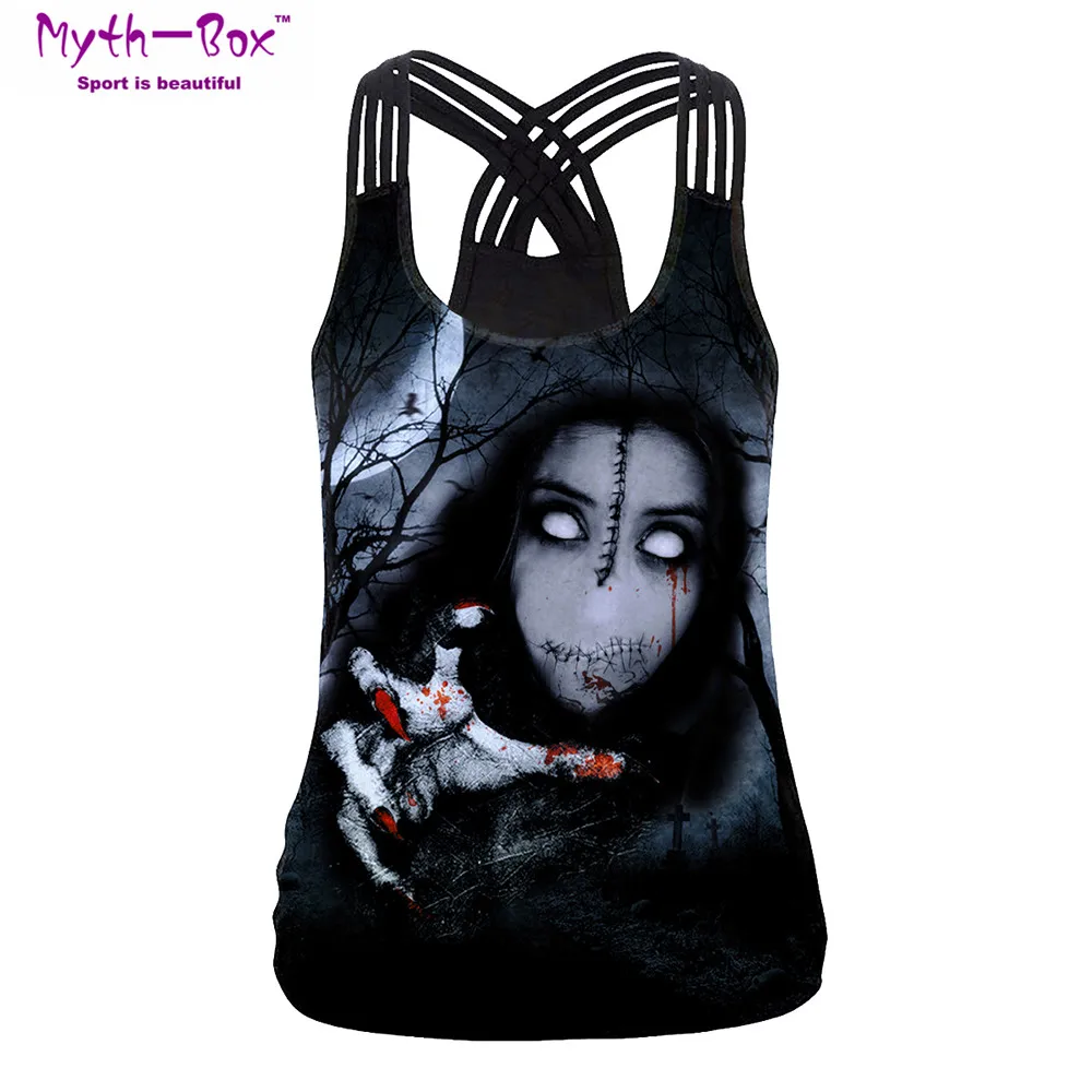 Летний женский спортивный жилет террор 3D принт рубашка для йоги и бега Camis Черная майка Крест Холтер спортивный бюстгальтер фитнес жилет Блузка