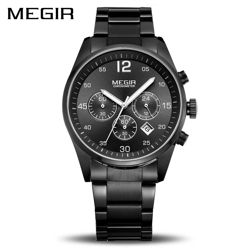 

Megir Full Stainless Steel Business Watch Men Top Brand Luxury Chronograph 6 Hand Hour Quartz Watches Casual Quartz-watch Montre