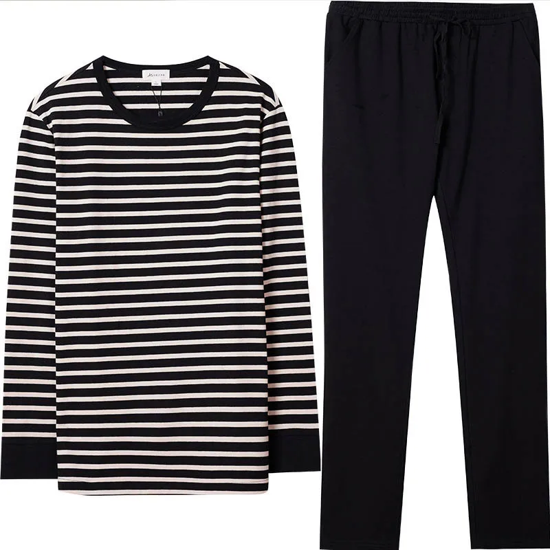 New Winter Thin Couple Pajamas Warm 2 Pieces Men Pajamas Set Round-neck Stripe Long Sleeve Male Sleepwear Fashion Home Service