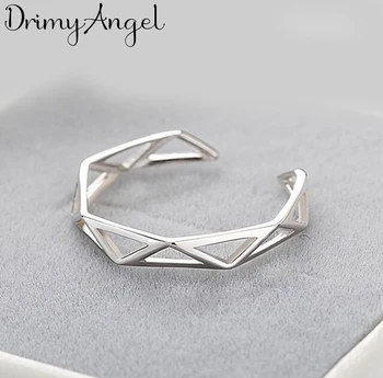 

925 Sterling Silver Irregular Hexagon Rings For Women Engagement Jewelry Personality Exaggerated Girls Open Antique Finger Rings