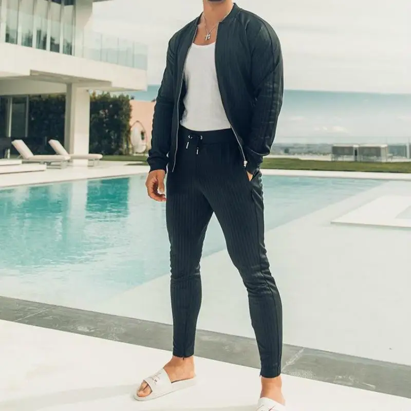 Flash Sale 2019 Men's sportswear suit sweatshirt tracksuit muscle Fitness casual active Zipper outwear training clothes men sets