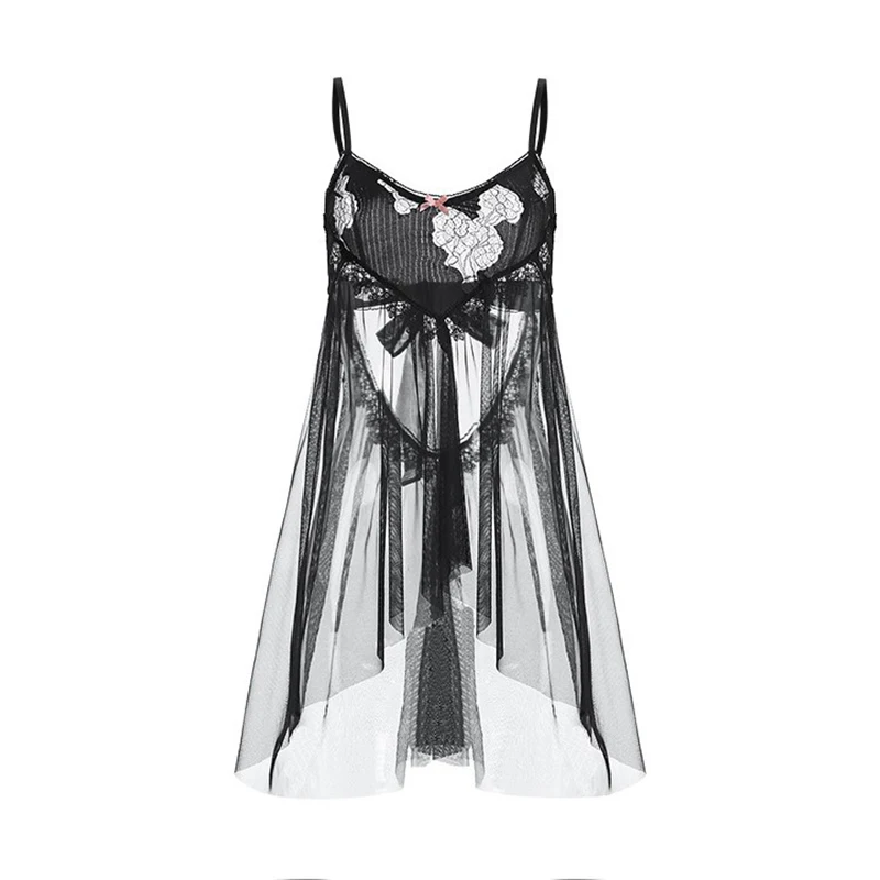 Sexy Mesh Nightdress Women Backless See Through Spaghetti Starp Sleeveless Nightwears Women's Home Temptation Nightwear