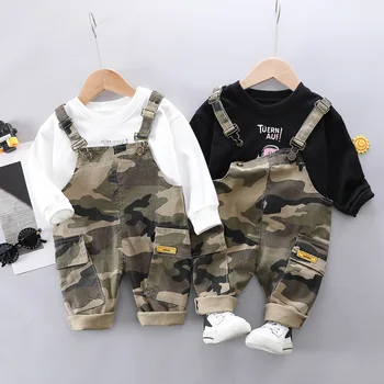 

Childrenswear BOY'S Autumn Camouflage Suspender Pants Cargo Trousers Children Hoodie Suit Special Baby Police Uniform